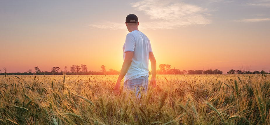 Michigan farmer standing in a field soon to be used to generate clean, reliable solar energy